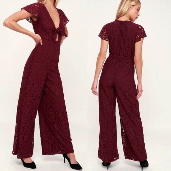 NWT Revolve Sage Label Love You Still Wine Jumpsuit Large Wie Leg Bohemian New L - Picture 1 of 11